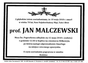 [*] Z głębokim smutkiem żegnamy profesora Jana Malczewskiego